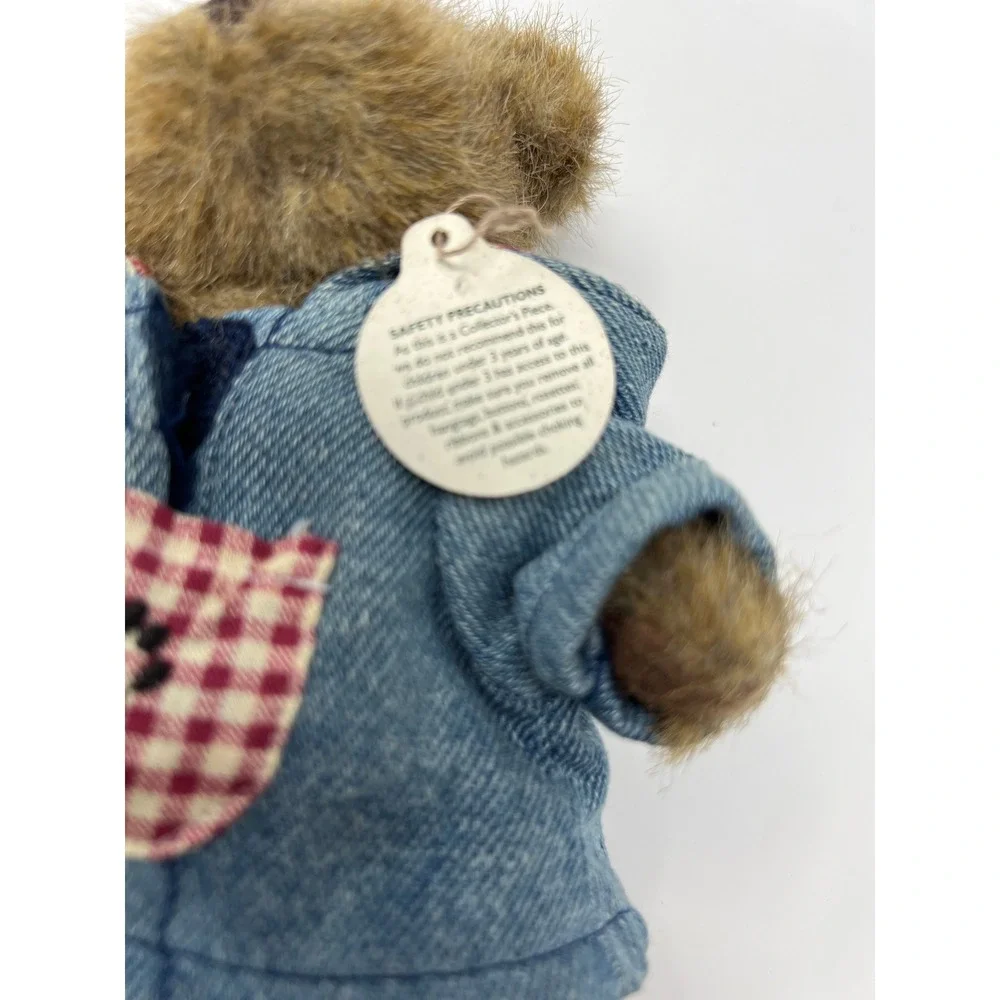 Boyds Bears Plush‎ Teddy Bear Denim Hoodie Gingham Checkered Pocket Head Bean